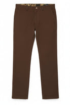 A pair of brown Heritage Pants made from Duck Cotton Canvas, featuring a tailored fit and bar tack stitching at high stress points.