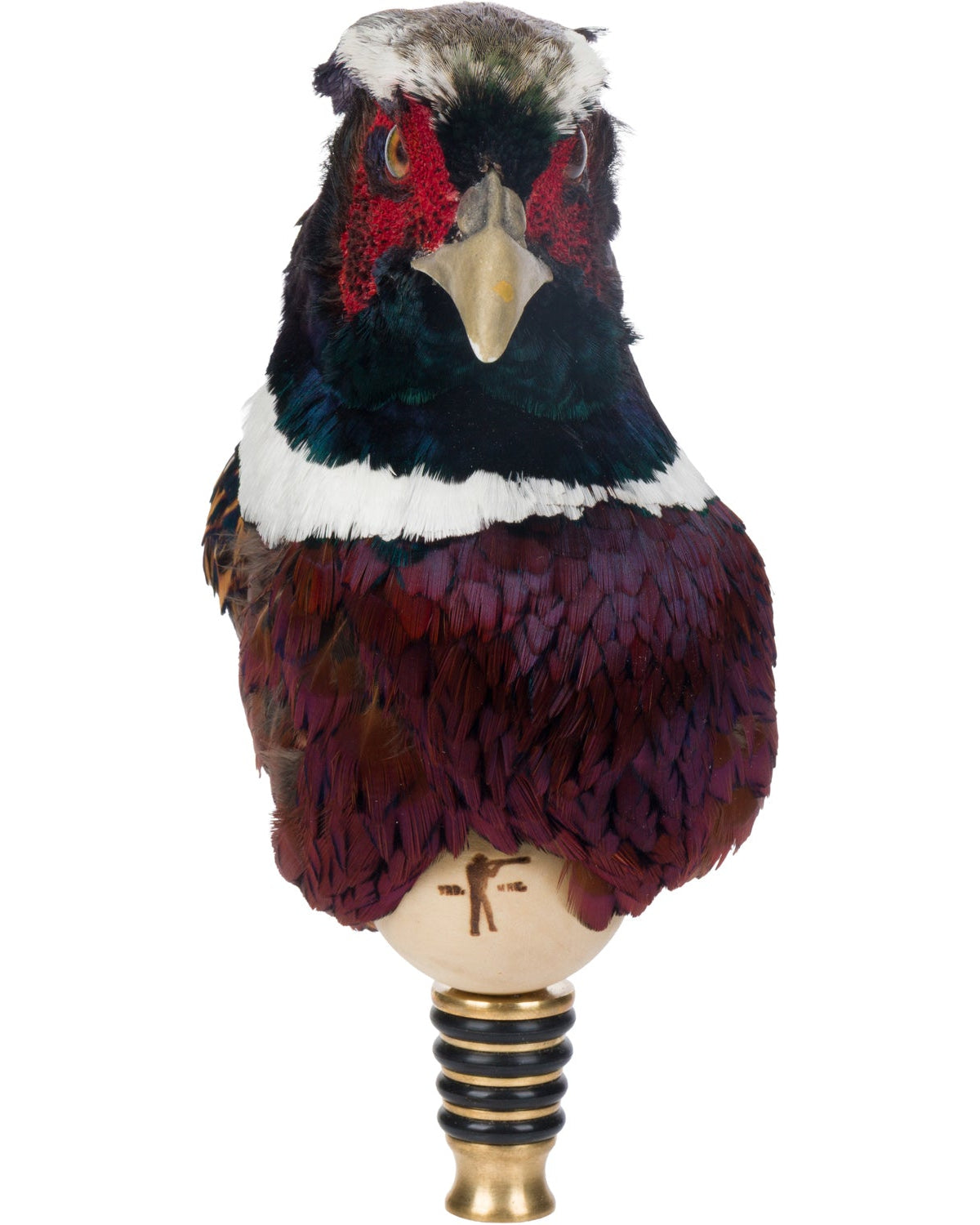Decorative bottle stopper shaped like a bird with a white background