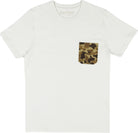 White t-shirt with a camouflage pocket on a white background