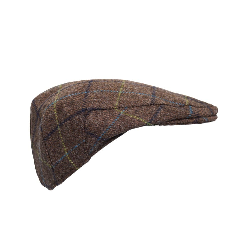 Abraham Moon Tweed Alfred Flat Cap in Oak Brown, side
