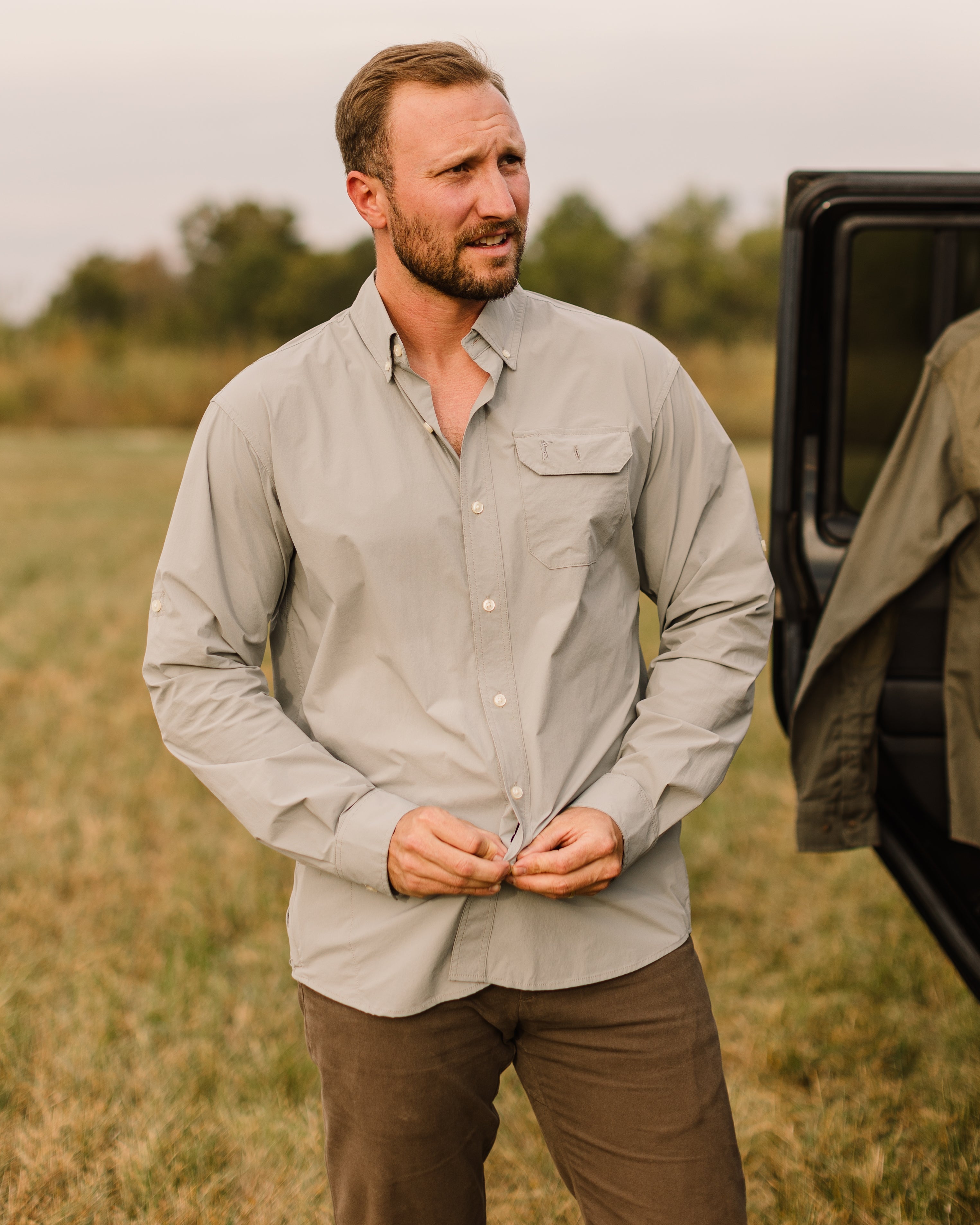 Man in active shirt and heritage pants